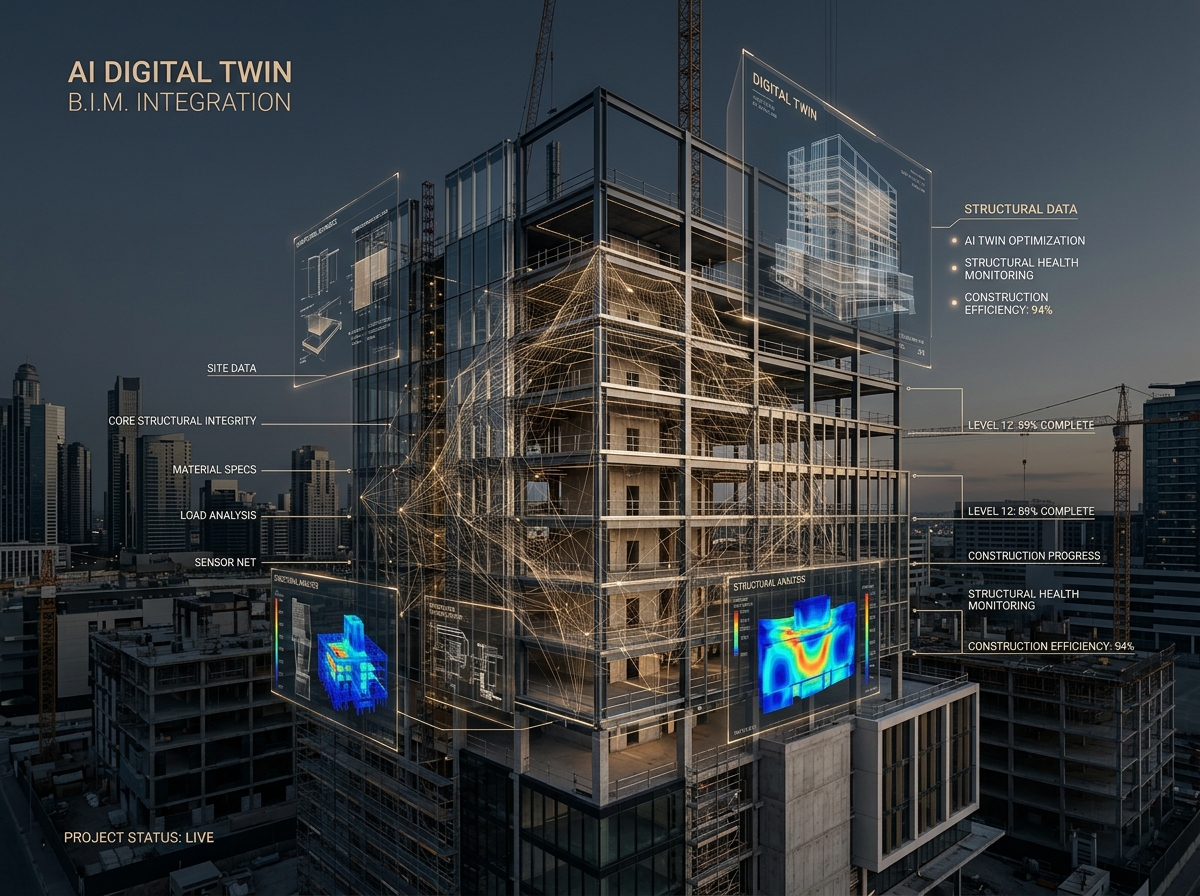 AI 人工智慧與 B.I.M. 數位模型整合示意 · 應用方向示意 · 非專案演示